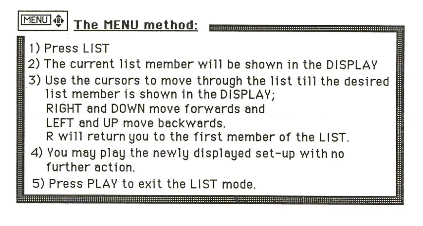 Menu interface diagram showing MENU button icon and step-by-step instructions