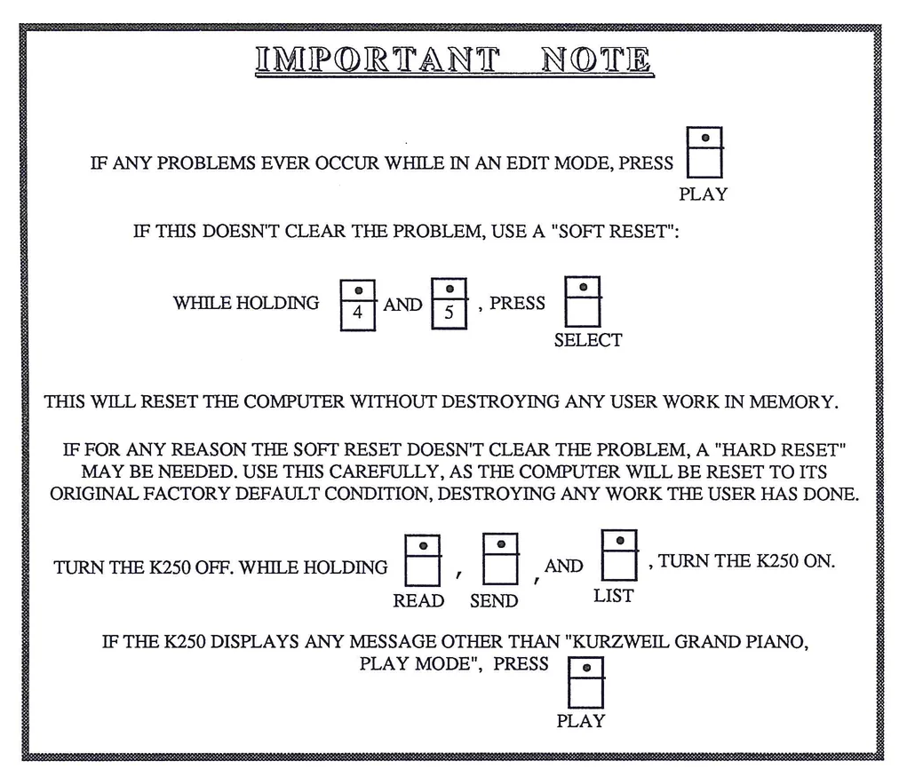 Important Note box with troubleshooting instructions