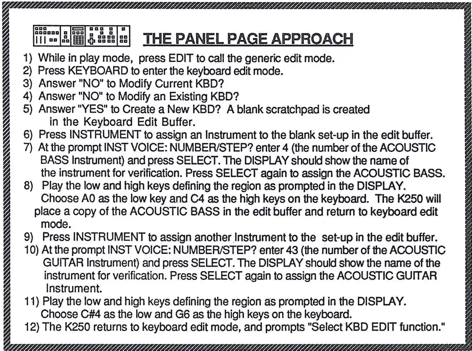 The Panel Page Approach - keyboard setup instructions panel